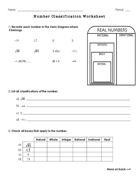 classify real numbers worksheet answer key